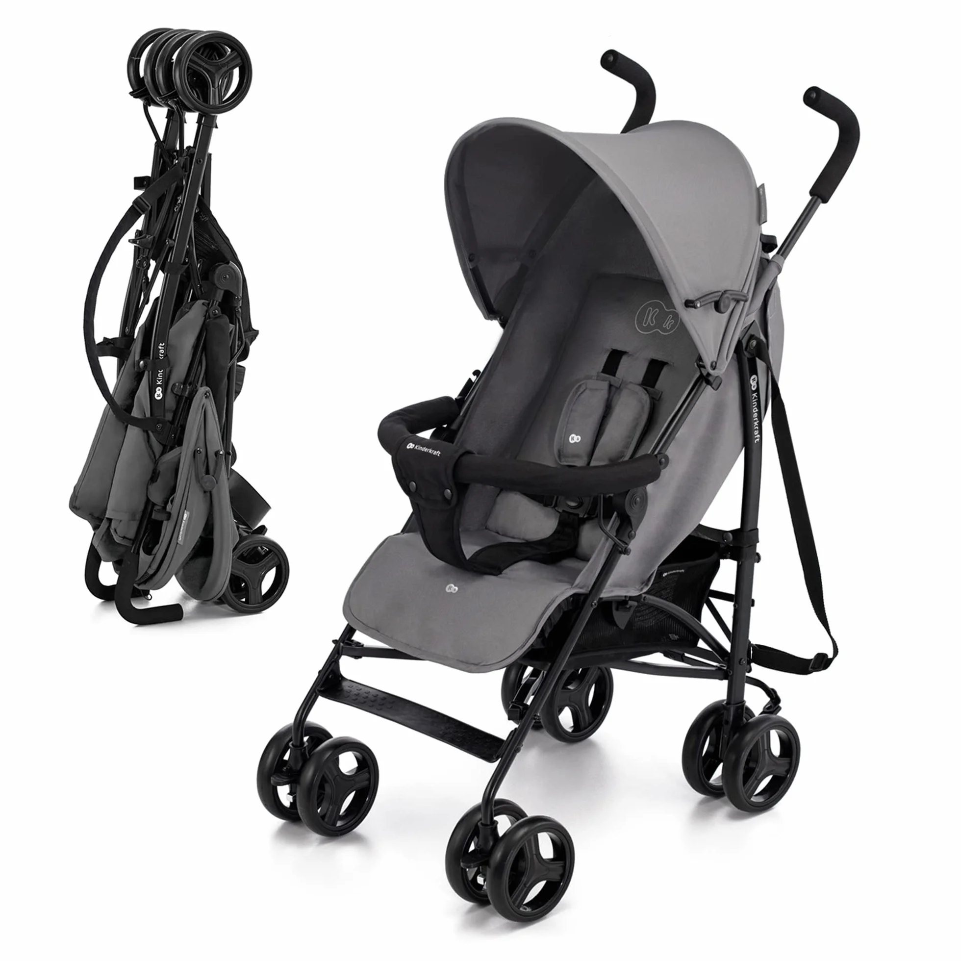 Kinderkraft TIK Kinderwagen, Liegebuggy, Sportwagen, Leicht - 6,5kg, Drehbare Vorderräder, Verstellbarer Griff, Stufenlose Einstellung der Rückenlehne, Schnelles Zusammenklappen, bis zu 17kg, Grau