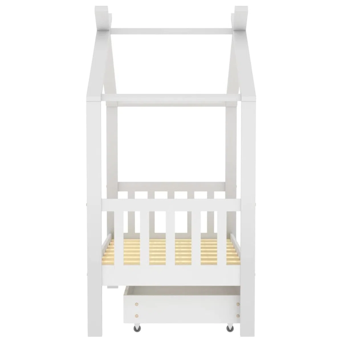Chusui Kinderbett mit Schublade, Kinderbett, Hausbett, Kinder Bett, Betten, Weiß Massivholz Kiefer 70x140 cm