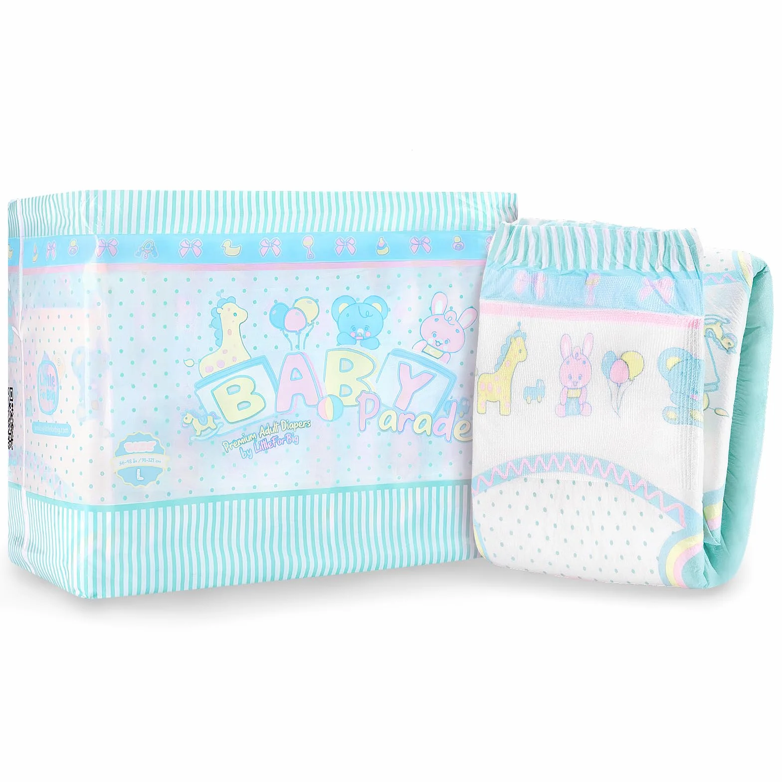 LittleForBig 5500-5800 ml Verstellbarer Klettverschluss Erwachsenen Gedruckten Windeln 10 Stück - Baby Parade (M)