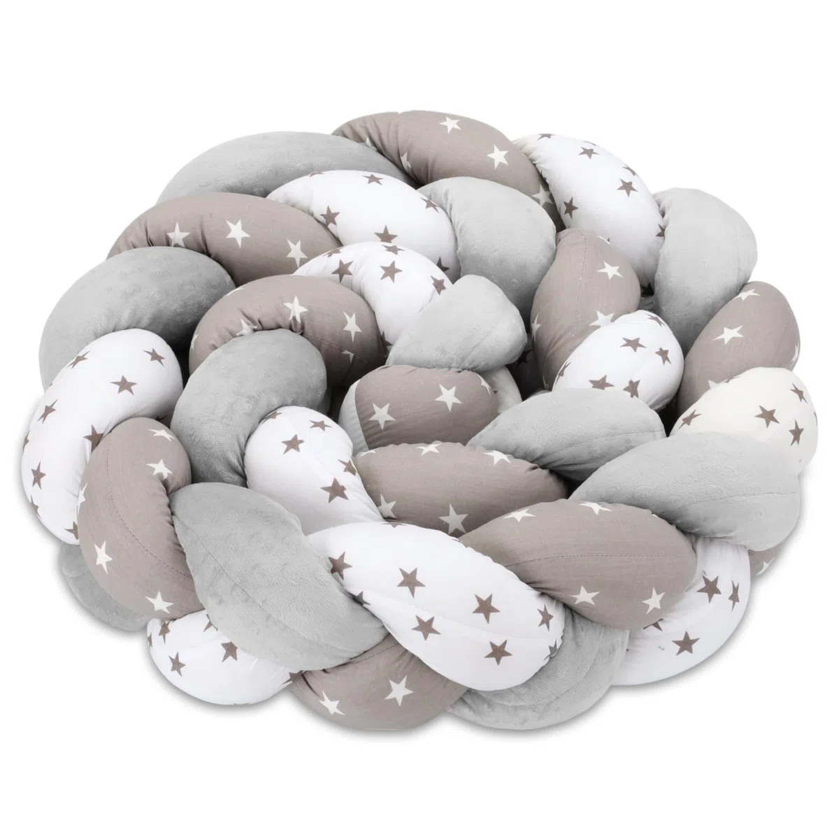 Totsy Baby Kuschelkissen Kinder Kissen Deko 200 cm- flauschig Dekokissen Kinderzimmer Kinderkissen Zierkissen geflochten Baumwolle Minky Grau Weiß Sterne