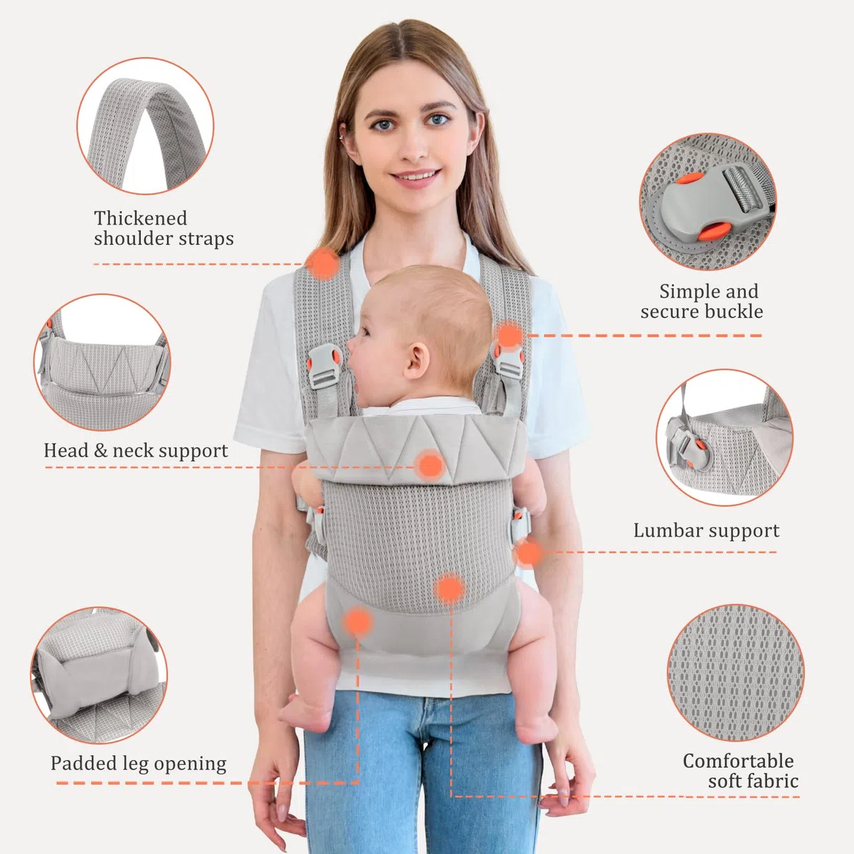 IULONEE Babytrage für Neugeborene Ergonomic Baby Carrier Tragbar Babytrage Vorne nach hinten tragen Babyhalter Trage für Babys Kleinkinder Grau