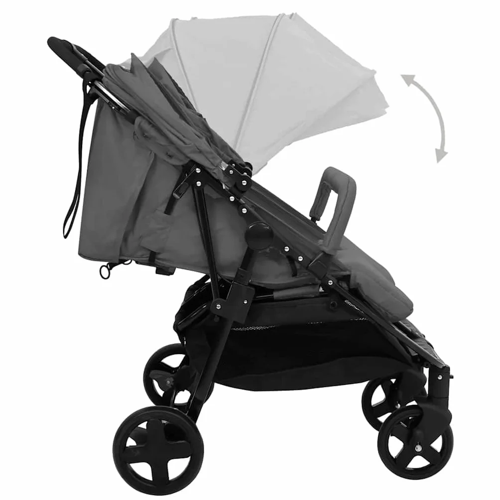 vidaXL Geschwisterwagen Klappbar Zwillingswagen Kinderwagen Baby Kinder Buggy Zwillingsbuggy Kinderbuggy Reisebuggy Dunkelgrau Schwarz Stahl