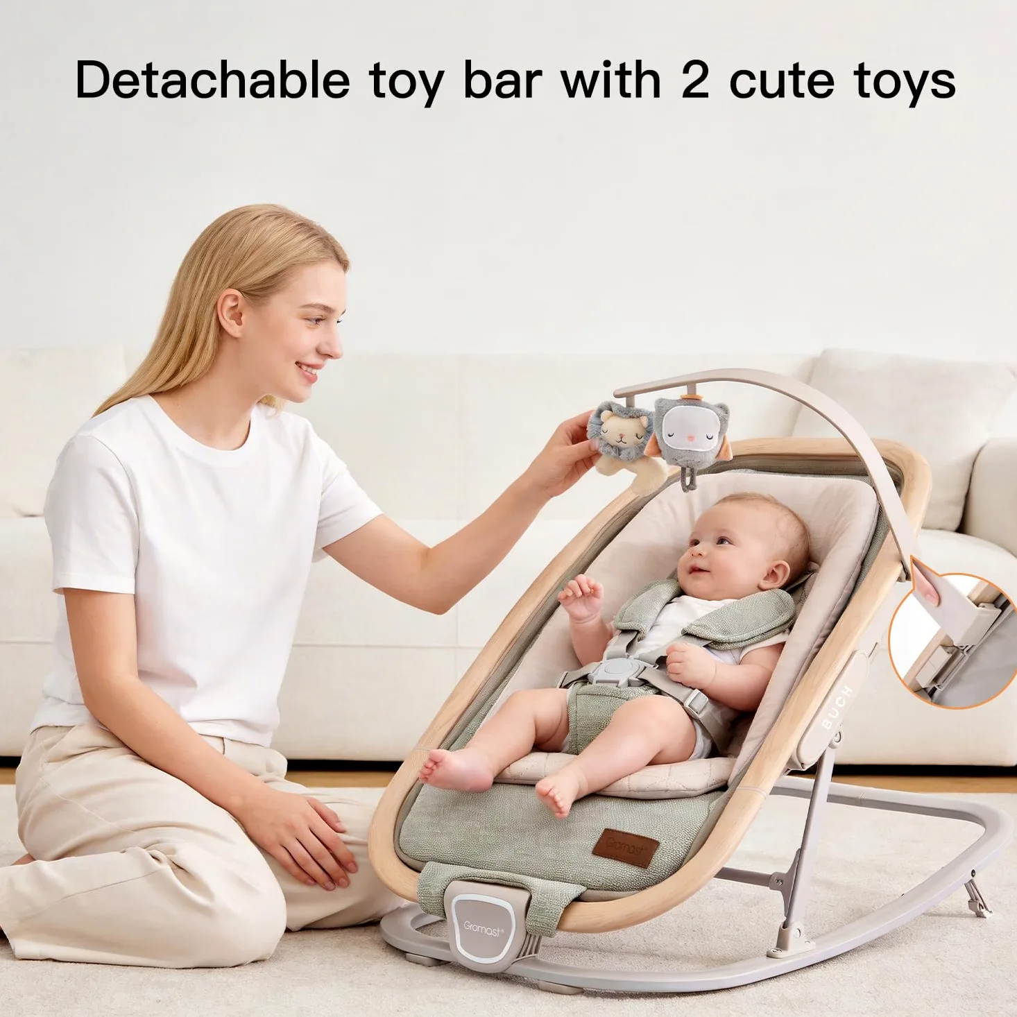 Gromast 2-in-1-Babywippe für Säuglinge, tragbare Babywippe mit 3 Liegepositionen und Reisetasche – Grün