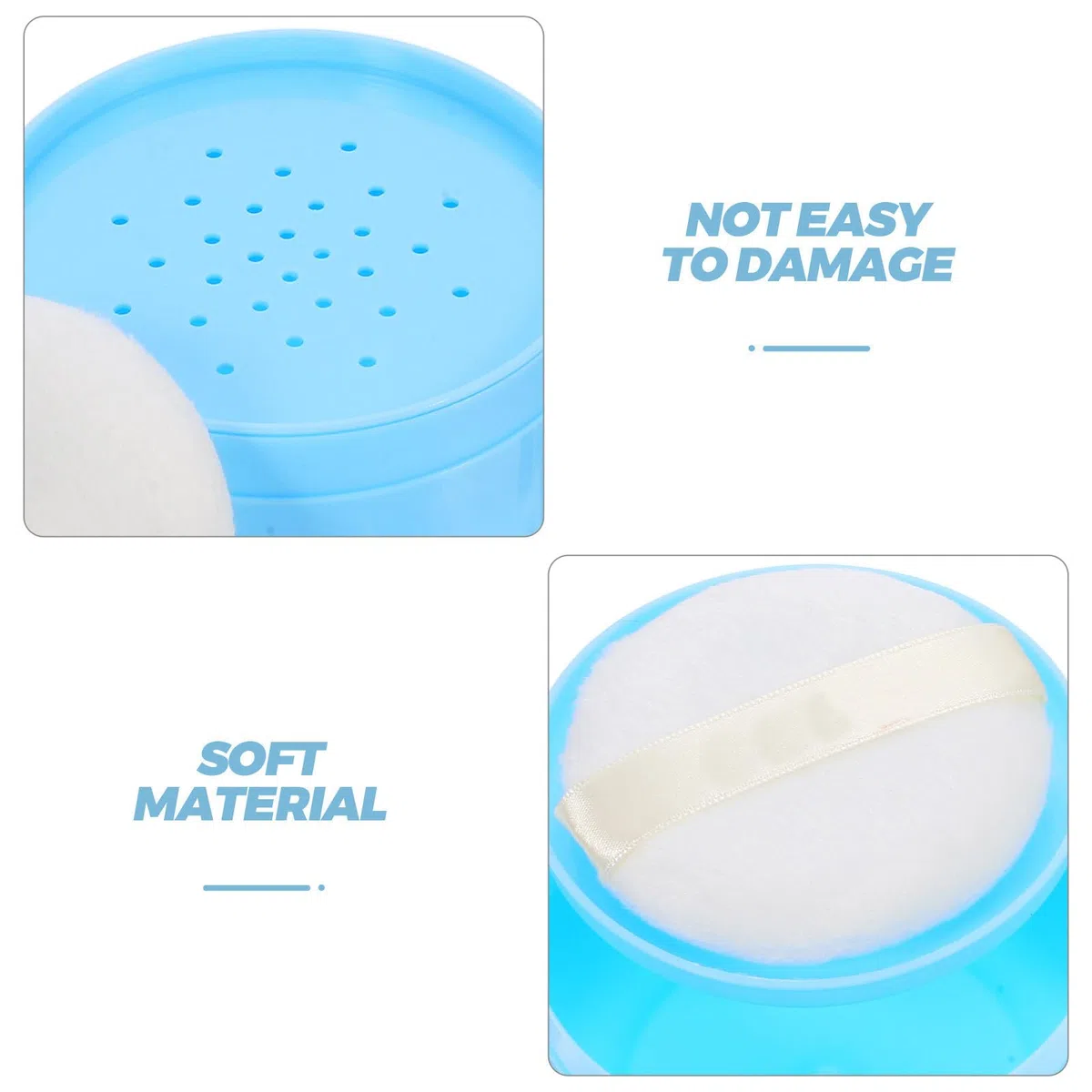 Tragbare Babypuderquasten Dose mit Puderquaste, Blau | Kunststoff und Textile Baumwolle, Einhandbedienung, Aufbewahrung für Babypuder, für Heimgebrauch