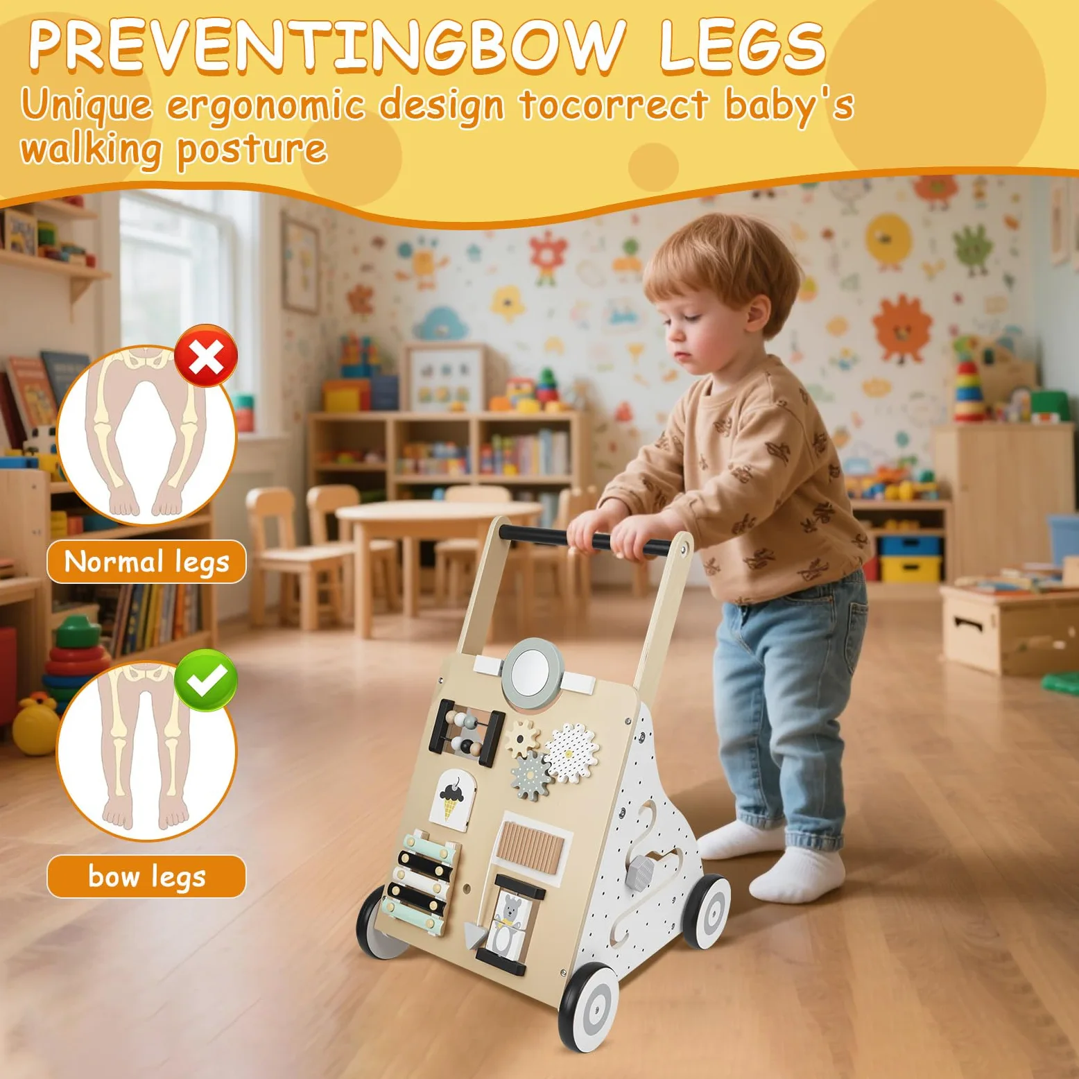 Lauflernwagen Baby,Aus Holz | Mit Activity,9 In 1 Lauflernhilfe Mit Montessori Spielzeug Multifunktion,Baby Walker Für Babys Ab 12 Monaten