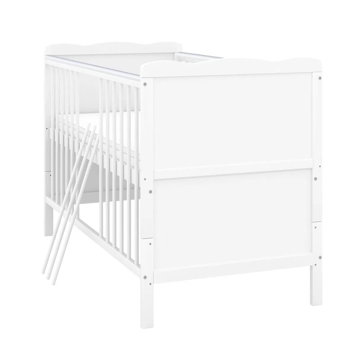 Babybett Kinderbett Juniorbett Jack 70x140 Weiß umbaubar mit Schublade Matratze und Beißschienen