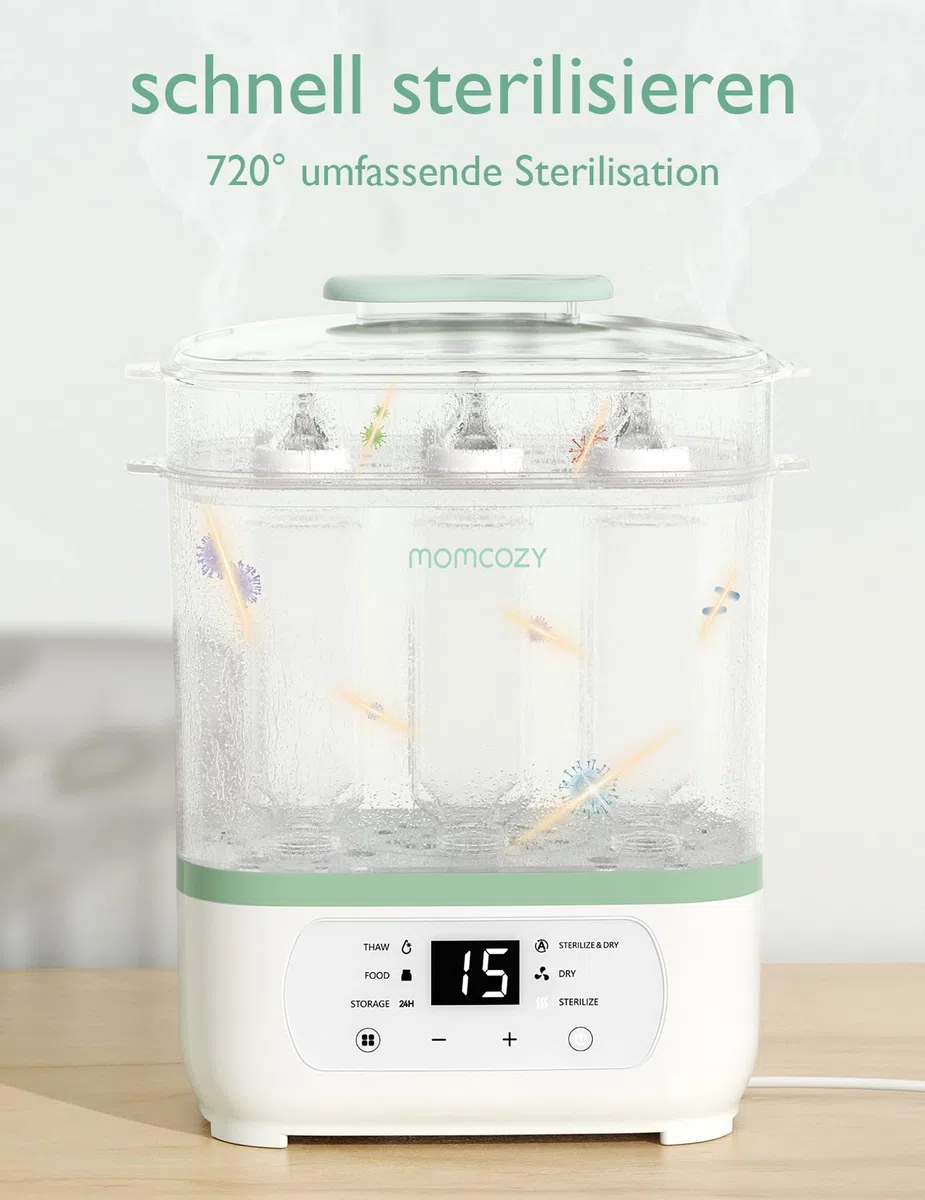 Momcozy Elektrischer Dampfsterilisator für Babyflaschen – 3-in-1 Sterilisiert & Entkalkungstab für Babyproduct wie Milchpumpem, Flaschenwärmer, Bottle washer, Sterilisator für Babyflaschen