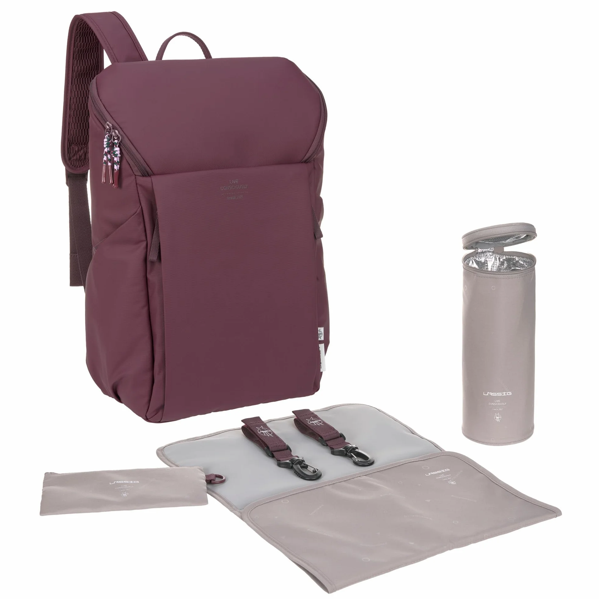 LÄSSIG Baby Wickelrucksack mit Wickelunterlage, Kinderwagenbefestigung und Flaschenhalter