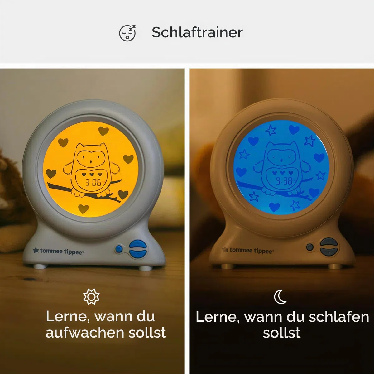 Tommee Tippee Groclock Schlaftrainer Uhr, Wecker und Nachtlicht für Kleinkinder, USB