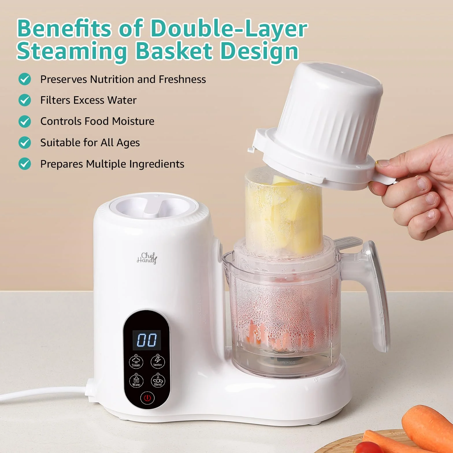 Babynahrungszubereiter,Babynahrungsprozessor,Multifunktionaler Babybrei Zubereiter,Baby Food Maker mit Dampfgarer,Mixer und Flaschenwärmer,zur schnellen und gesunden Baby Nahrungszubereitung