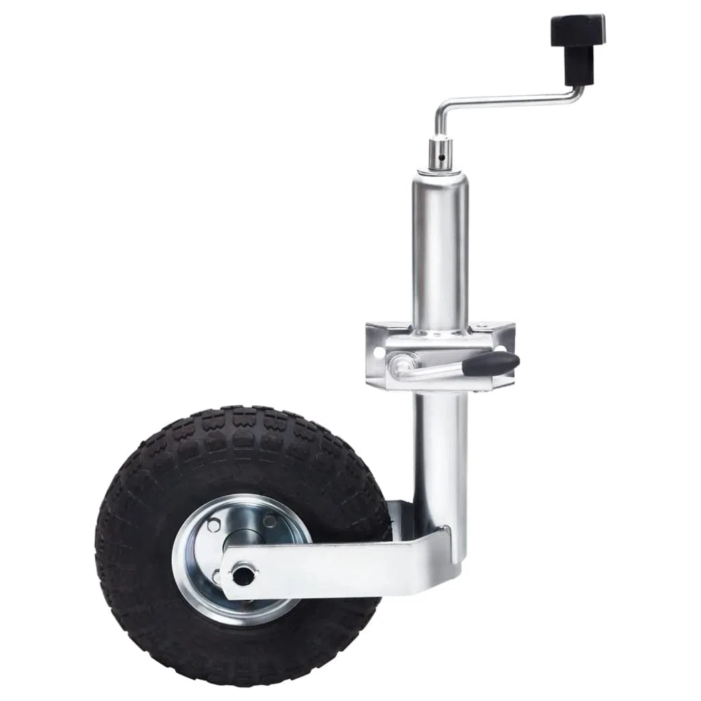 Stützrad für Anhänger 48 mm mit Klemme aus verzinktem Stahl, höhenverstellbar von 59 bis 82 cm, aufblasbares Gummirad für einfaches Verschieben, inklusive Montageanleitung