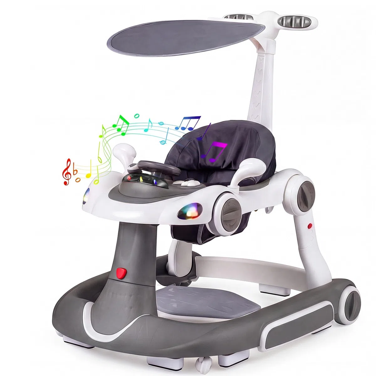 GIANTEX 7 in 1 Lauflernwagen, Lauflernhilfe höhenverstellbar mit Schaukelfunktion & Sprungmatte, Babywalker mit Licht, Musik, Spielecenter, Tablett, Laufwagen faltbar für Baby ab 6 Monaten (Grau)