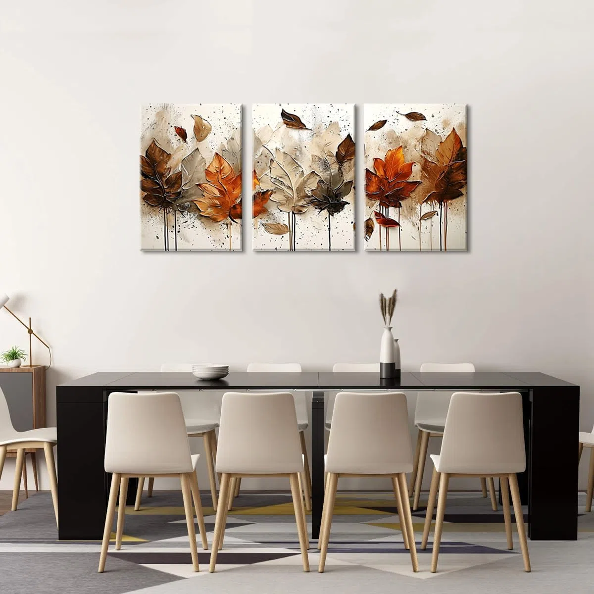 Piy Painting 3er Wandbilder Set, Leinwandbilder Mit Blättern, Vintage Kunstdrucke, Leinwand Bilder Natur, Bild Mit Rahmen, Dekorative Gemälde Für Wanddeko Schlafzimmer Wohnzimmer Flur Büro 58 x 40 cm