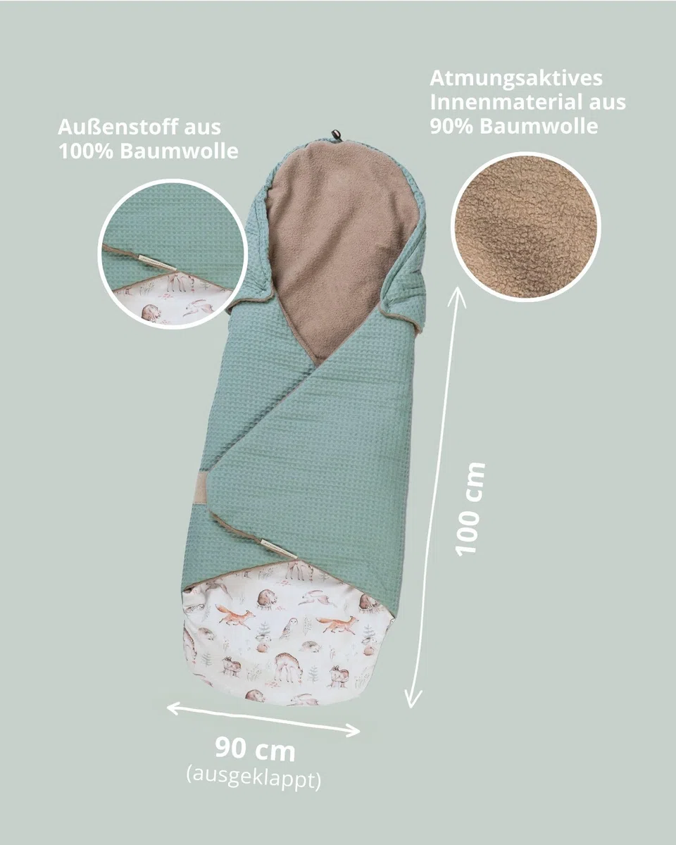 ULLENBOOM Einschlagdecke Babyschale Sommer – Oeko-TEX Materialien, Made in EU – Leichte Babydecke für Frühling & Sommer - Für Kindersitz, Kinderwagen & Buggy, 0-9 Monate (0,5 TOG)
