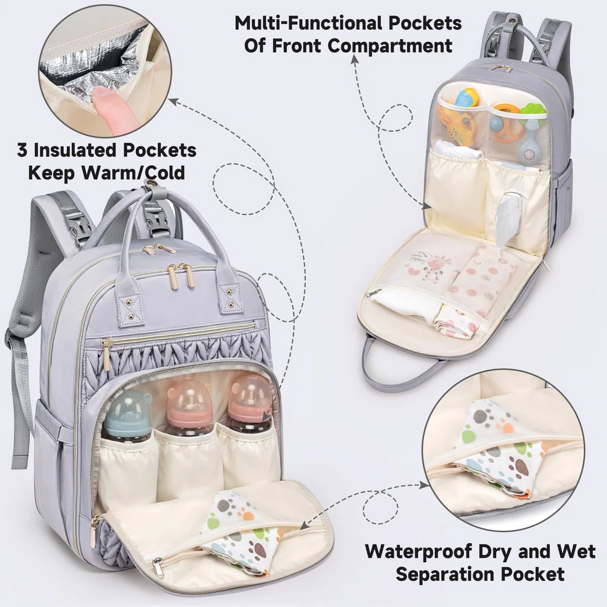 Tealari Wickeltaschen-Rucksack, stilvolle Baby-Wickeltasche, wasserdichter Reise-Wickelrucksack mit Wickelunterlage, Kinderwagengurten