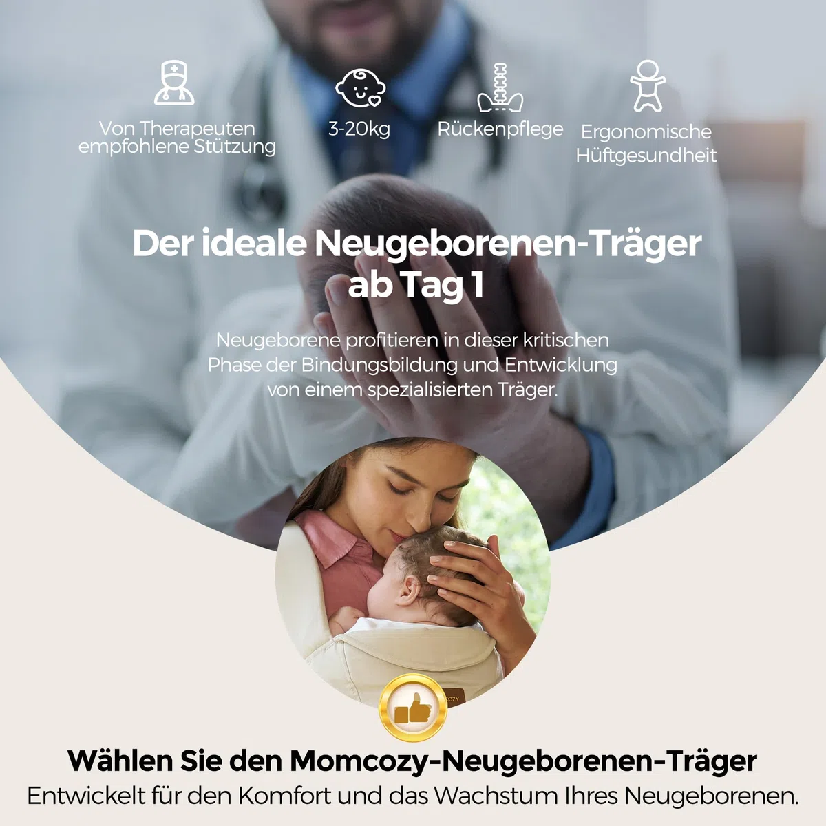 Momcozy Babytrage Neugeborene ab Geburt | Ergonomische Tragehilfe mit Nackenstütze