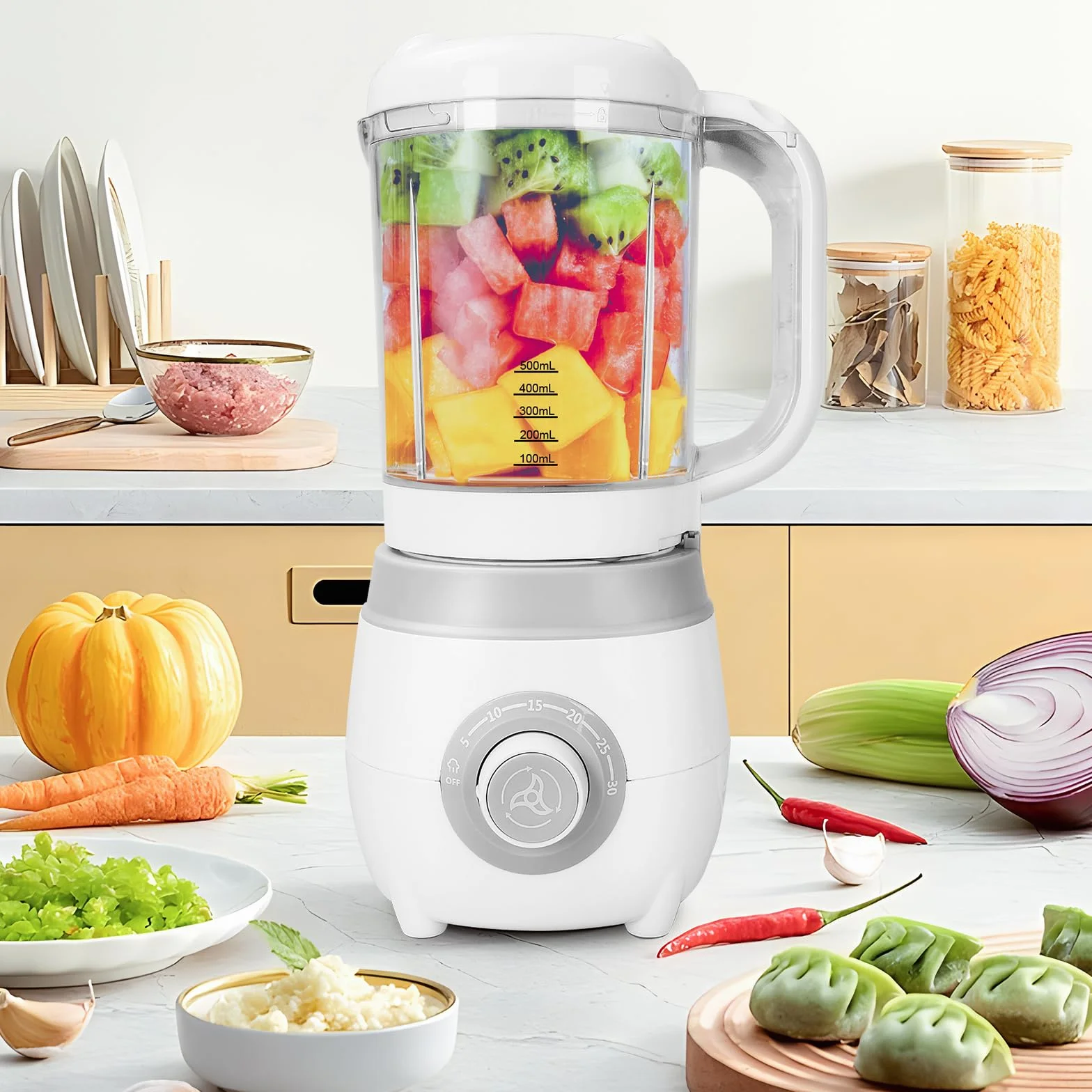 4-in-1 Babynahrungszubereiter, Babybrei Zubereiter, Dampfgaren, Mixen, Aufwärmen