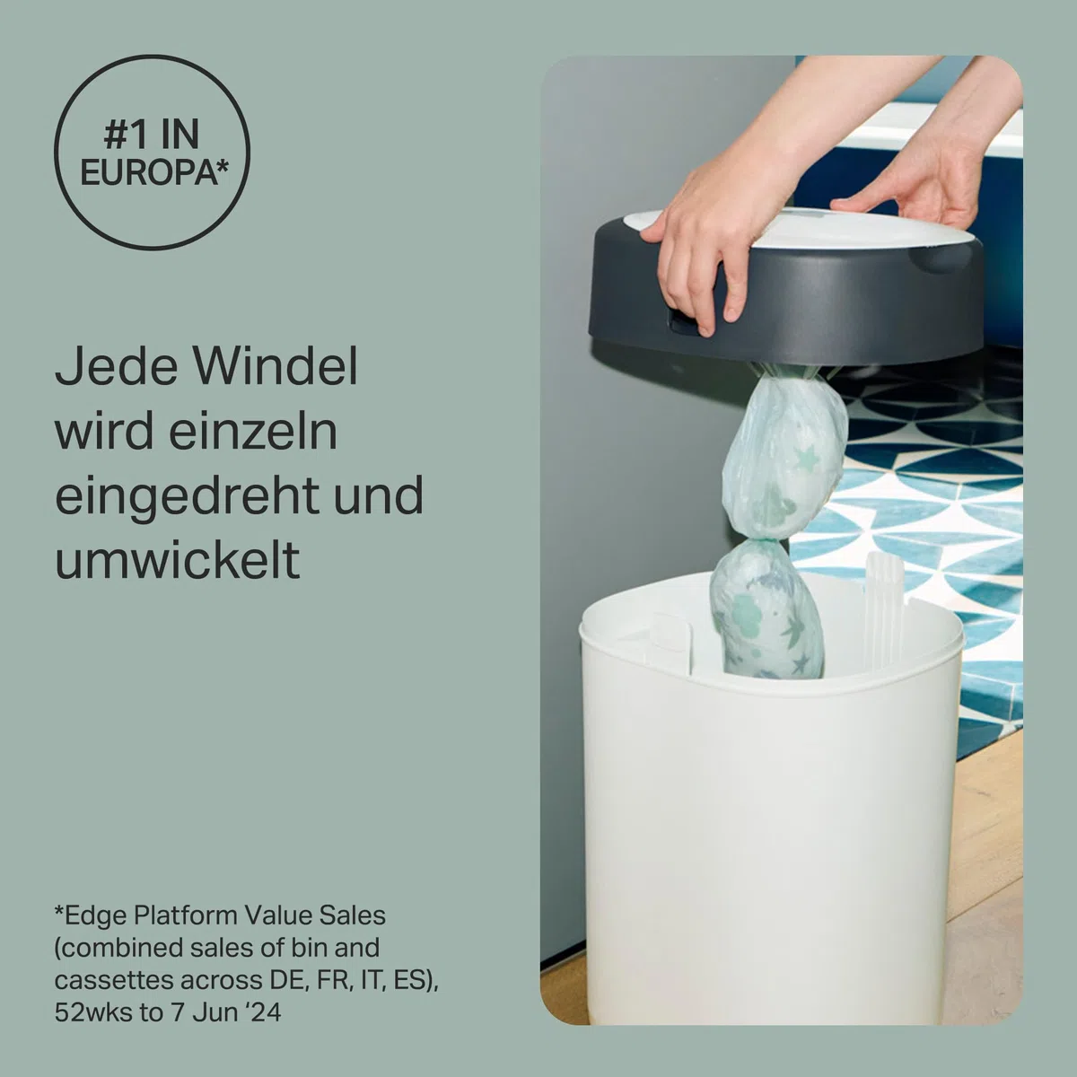 Tommee Tippee Twist and Click Advanced Windeleimer, umweltfreundliches System, inkl. 6 Nachfüllkassetten mit GREENFILM, Weiß