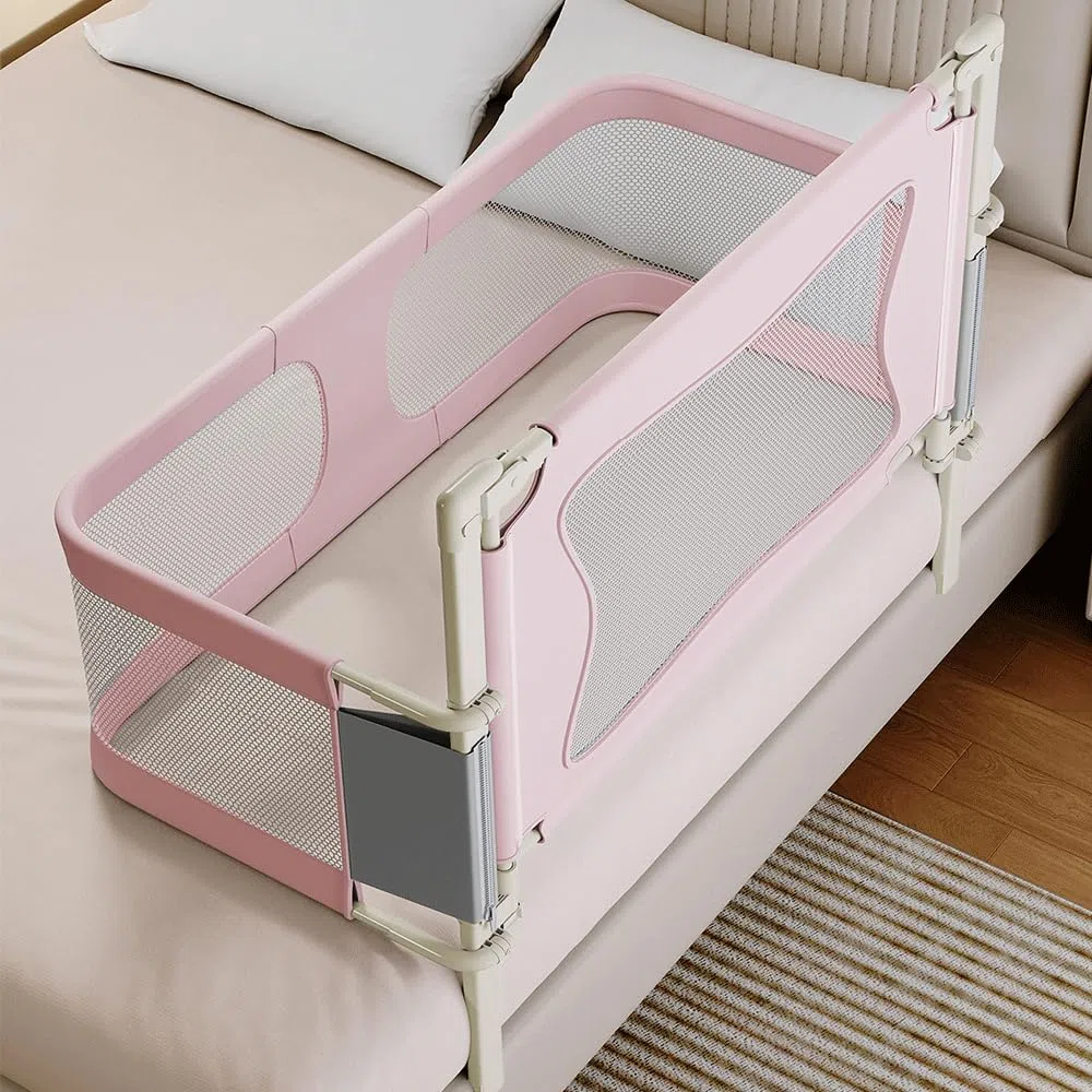 HUOLE Babybettgitter Kinderbett Kinderbettschutzgitter Bettgitter Bettschutzgitter für Kleinkinder Kinderbettgitter Rausfallschutz-120 x 50 x 105 cm (rosa)