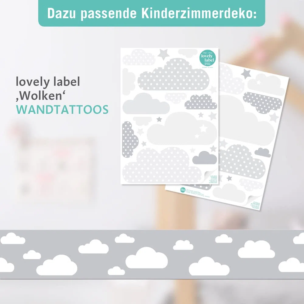 Bordüre selbstklebend WOLKE GRAU - Wandbordüre Kinderzimmer Babyzimmer mit Wolken - Wandtattoo Schlafzimmer Junge – Wanddeko Baby Kinder