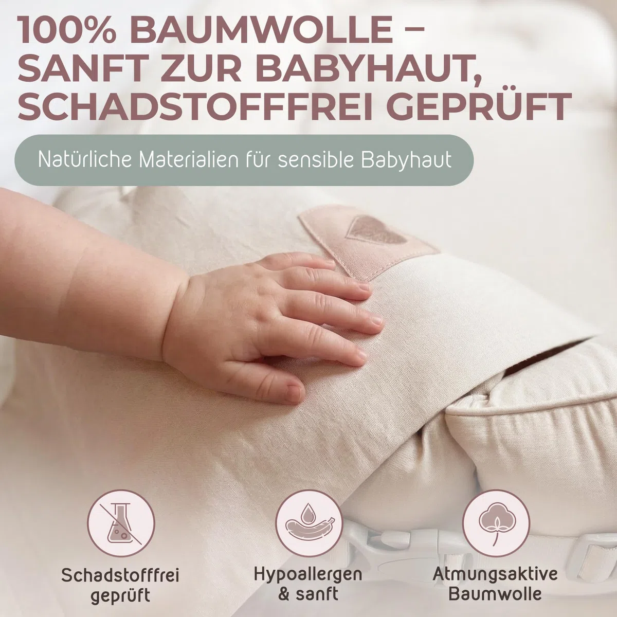 mimi kalu® Babynest für Neugeborene 100% Soft-Cotton Bezug, mit extra hohen Rändern (sicher) & Snuggle Hug Decke Bettschlange Baby Nestchen Baby