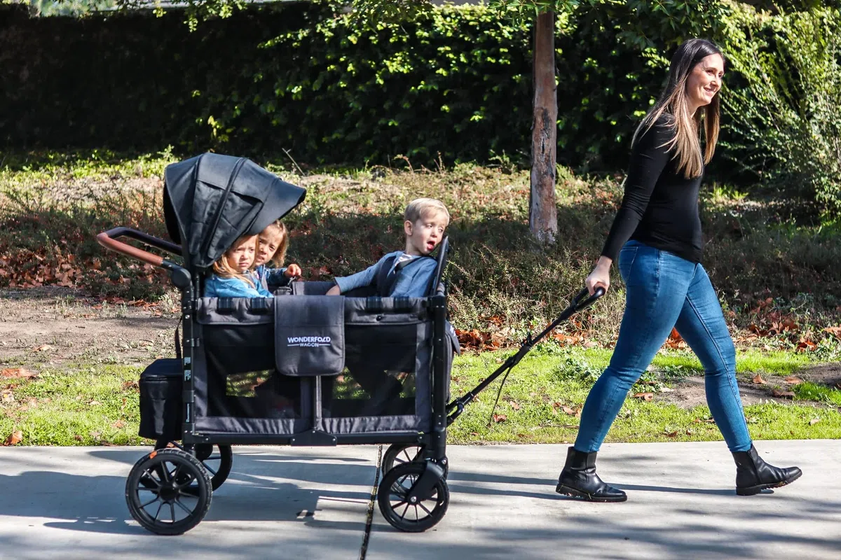 WonderFold Kinderwagen-Zuggriff – Veganer Lederbezug, 3 verstellbare Höhen, Befestigungsschnalle, Kompatibel mit W-Serie
