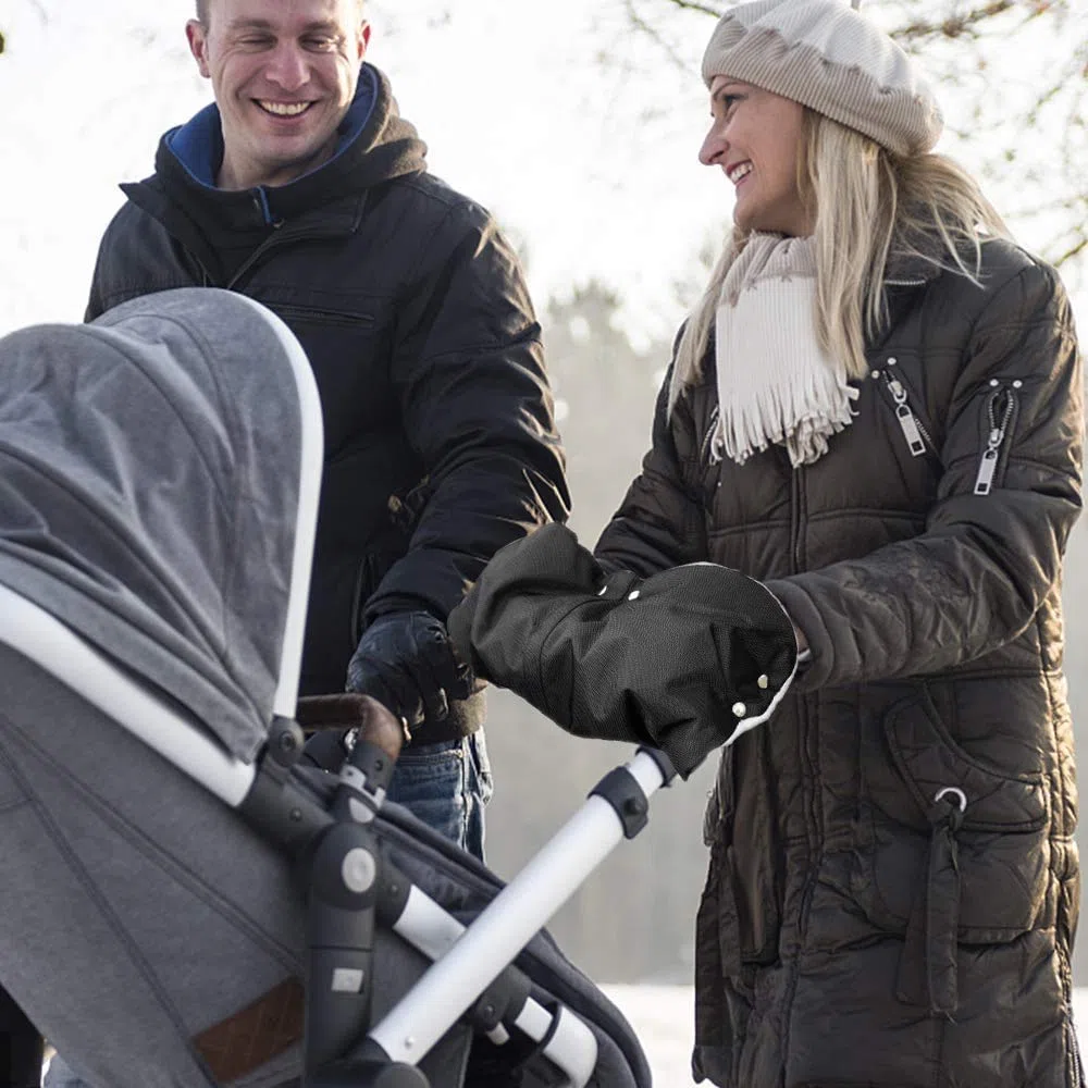 Handwärme Kinderwagen,Handschuhe Kinderwagen Handmuff Kinderwagen Handschuhe mit warme Fleece und Baumwolle Innenseite,Wasserfest atmungsaktiv und windfest, (Schwarz)
