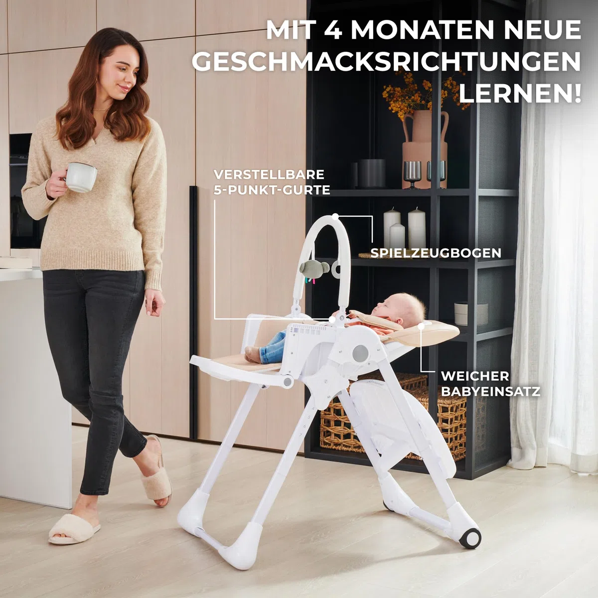 Kinderkraft TUMMIE Hochstuhl 2 in 1, Kinderhochstuhl, Babystuhl, Kombihochstuhl, Grau