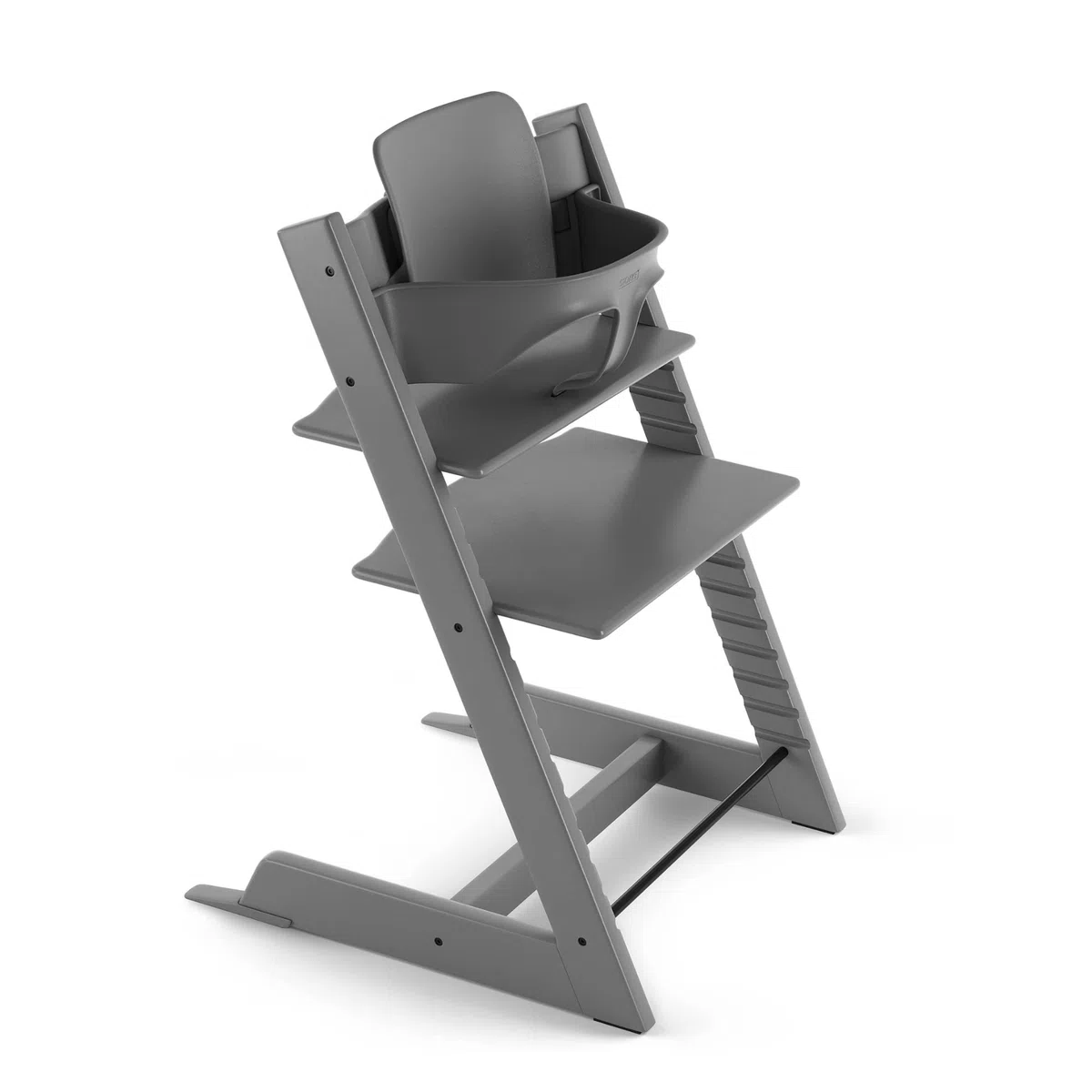 Stokke Tripp Trapp Hochstuhl mit Baby Set, Storm Grey, Buchenholz - Verstellbarer Stuhl für Kleinkinder, Kinder & Erwachsene
