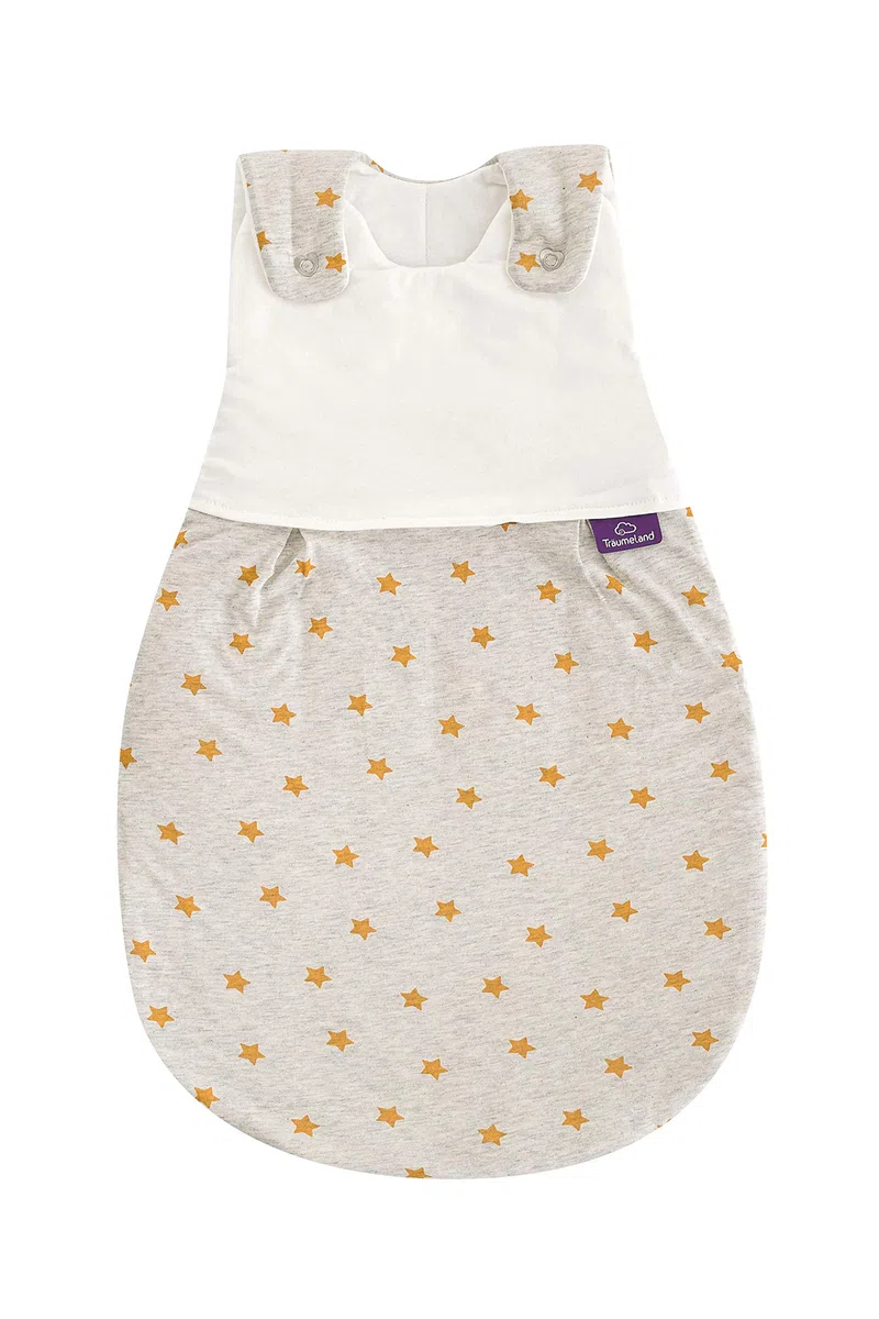 Träumeland S0103507 Ganzjahresschlafsack LIEBMICH mit doppelt regulierbarer Belüftung und Naturfaser Tencel, Design Sternentraum gelb, Größe 80/86, mehrfarbig