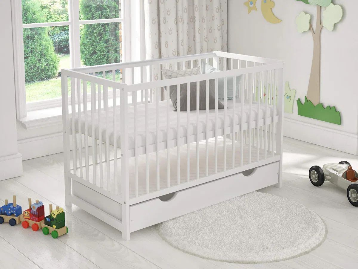 Love For Sleep Babybett Beistellbett 120x60cm mit Sicherheitsbarriere Umwandelbar und Matratze Weiß Denise Kinderbett Baby Bett Holz - Kinderbett Babybett, Mitwachsend Gitterbett Baby Bed