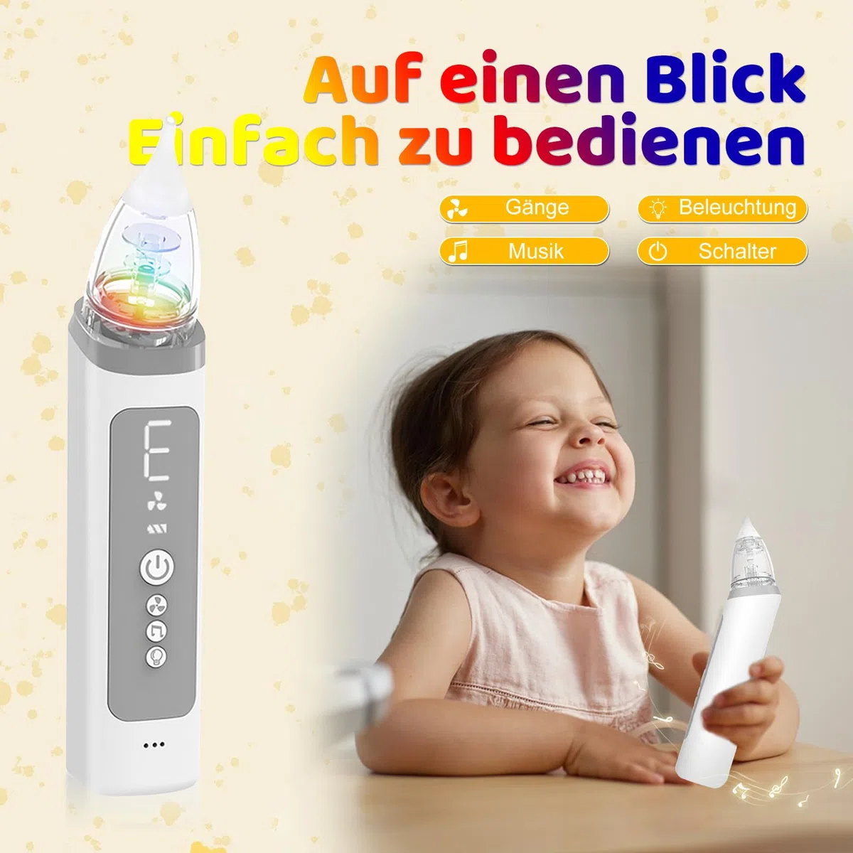 Nasensauger Baby, Baby Nasensauger Elektrisch, Lindert Sanft Die Verstopfte Nase Ihres Babys, Verfügt Über Eine Musikfunktion und 3 Saugstufen, Geeignet für Kinder Im Alter von 0 bis 12 Jahren