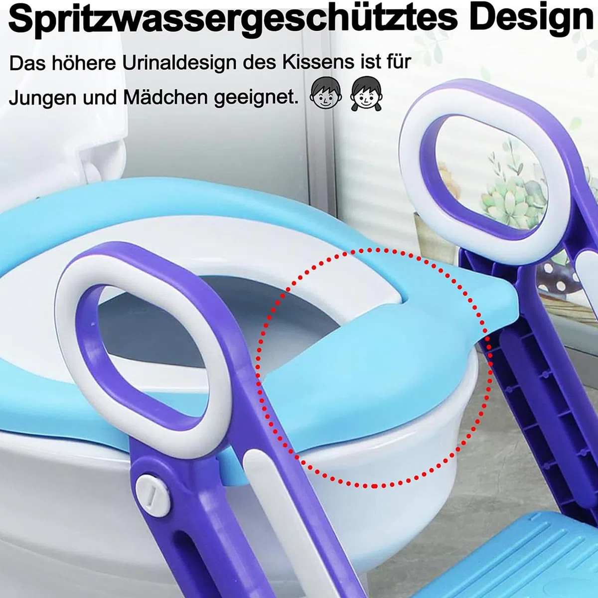 Toilettensitz Kinder mit Treppe, Aufun Toilettentrainer Faltbar Leiter Lerntöpfchen mit Treppe Baby Wc-Sitz mit PU Gepolstert Kissen und Griffen Töpfchen (Blau und Lila)