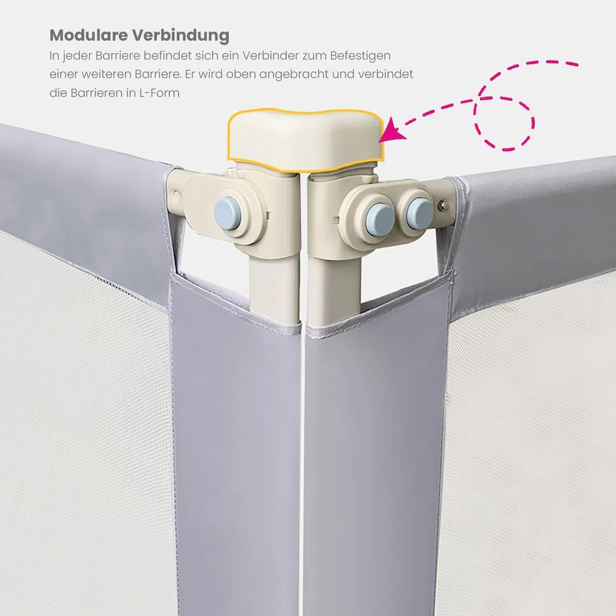 Primabobo Bettschutzgitter 160 cm – Rausfallschutz Kinderbett, höhenverstellbar, extra stabil (1.1 mm Stahl), klappbar & kindersicher, Bettgitter für Kleinkinder – Hellgrau