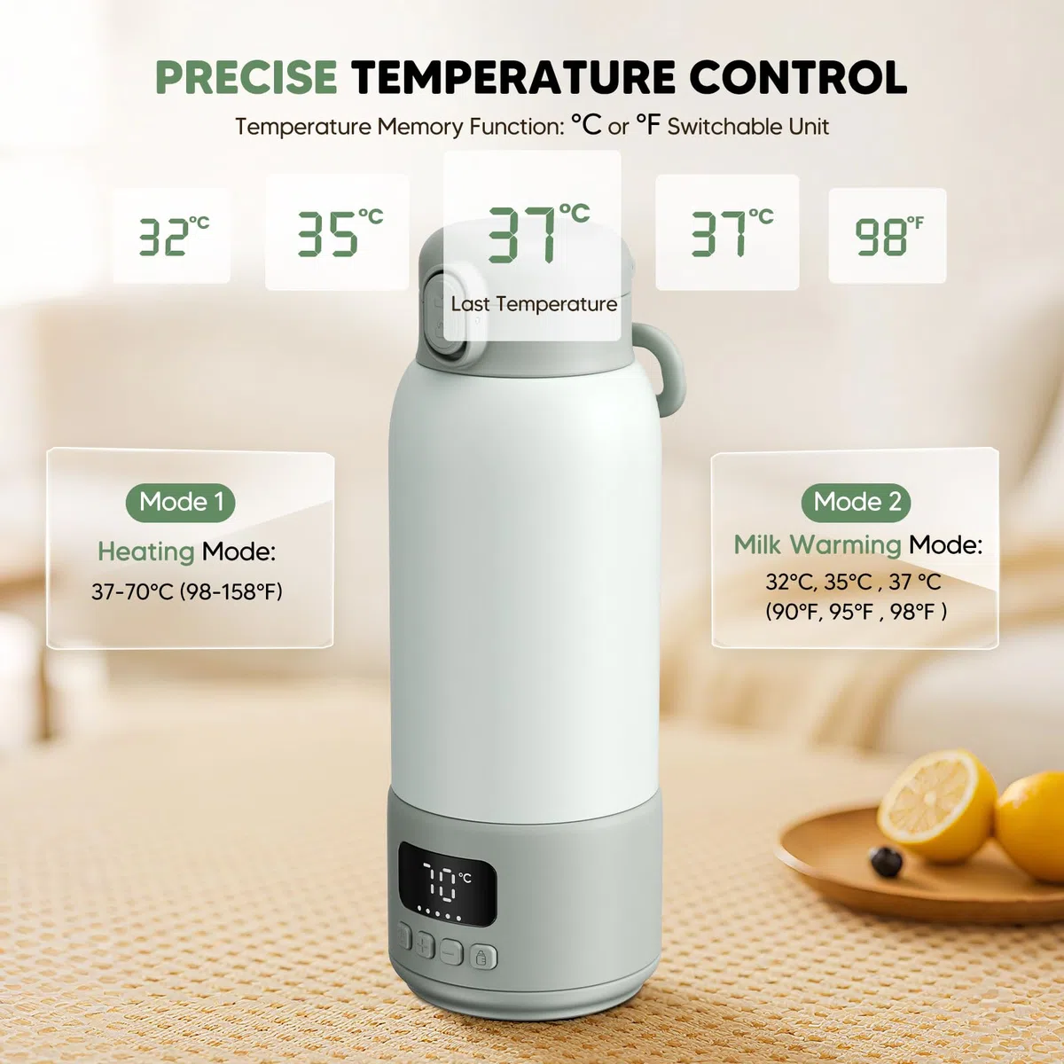 Tragbarer Babyflaschenwärmer 500 ml 3 Temperaturstufen Schnellladestecker Schnellaufheizen 2-3 Min für Muttermilch & Pre Nahrung
