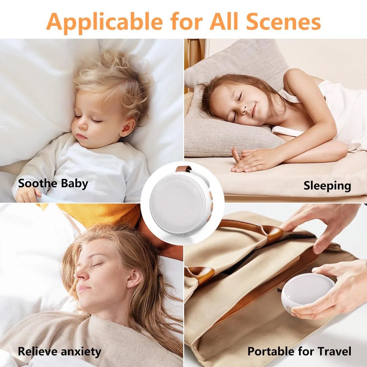 Tragbare Soundmaschine Baby White Noise Machine Travel Noise Machine mit 30 beruhigenden Geräuschen für Neugeborene Kinder Erwachsene Akku Schlaf Braun Rauschen Masker 4 Timer Speicherfunktion für