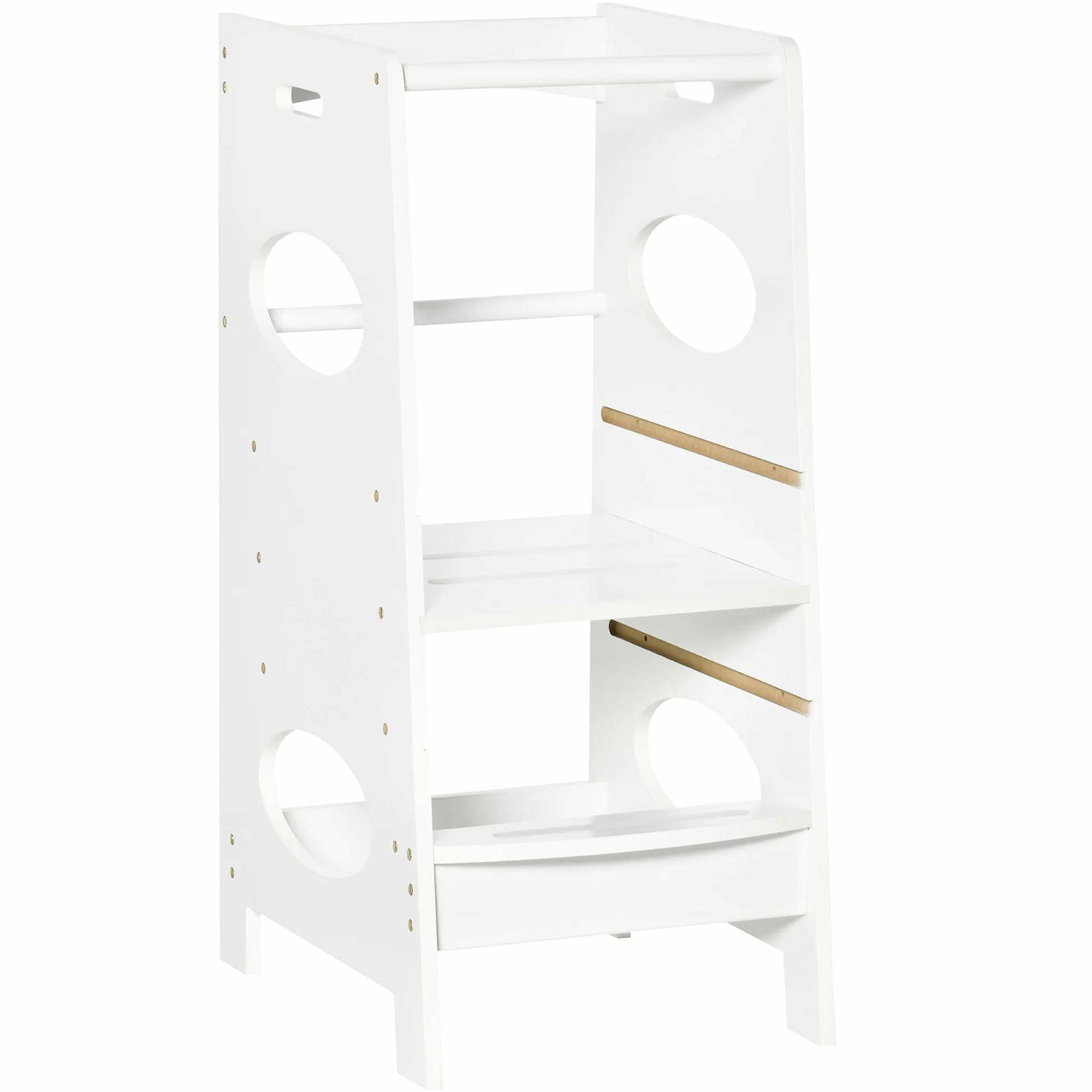 HOMCOM Lernturm für Baby Tritthocker Schemel Stehender mit 3 Stufen Küchenhelfer für 3+ Jahre Kinder Jahre Sicherheit Bad Schlafzimmer Küche Weiß 40 x 50 x 90 cm