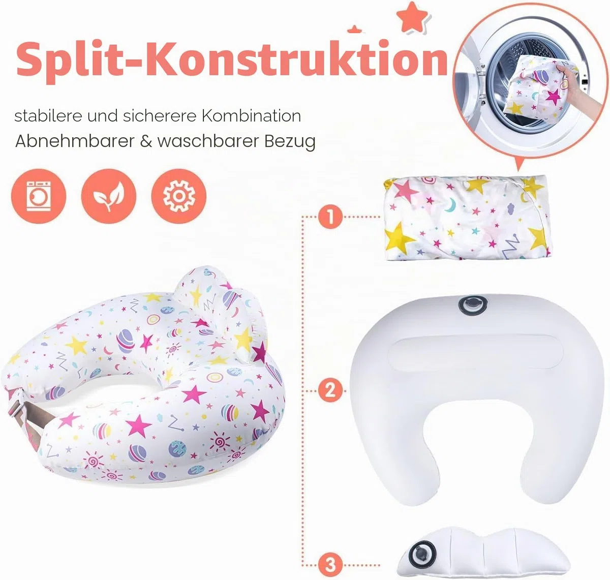Aufblasbares Stillkissen zum Stillen & Flaschenfüttern - Tragbares Reise-Fütterungskissen mit verstellbarem Hüftgurt - Weicher Baumwollbezug - Geruchsfrei Verdickte TPU-Innenseite - Abnehmbar