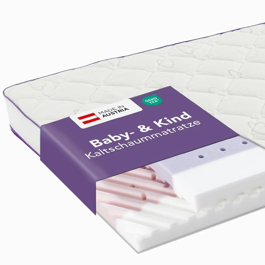 Träumeland Baumwolle Baby- und Kindermatratze Polarstern, Größe 70 x 140 cm, Plüsch, mit einzigartigem More-way Belüftungssystem und extra breitem Belüftungsband