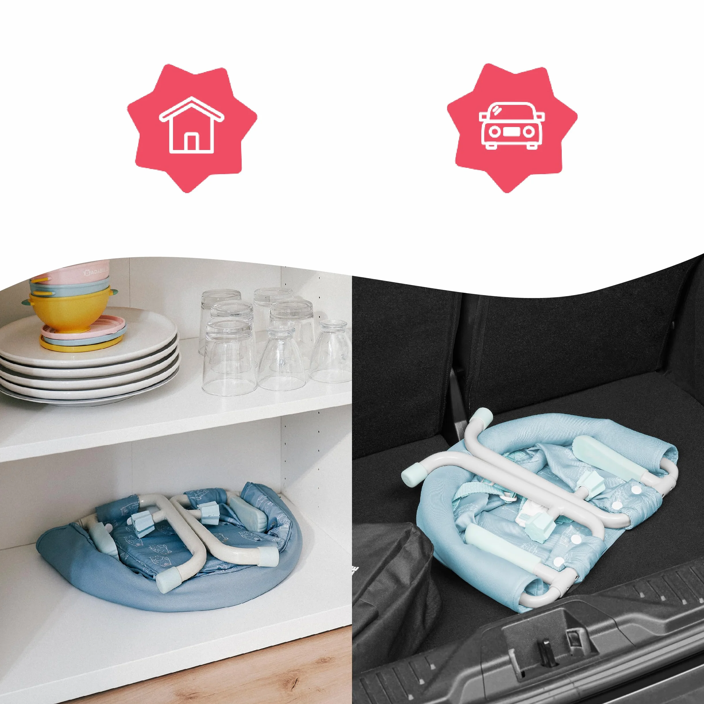 Badabulle Tischsitz - klappbarer Hochstuhl/ Babysitz für unterwegs, 3-Punkt-Gurt, bis zu 15kg