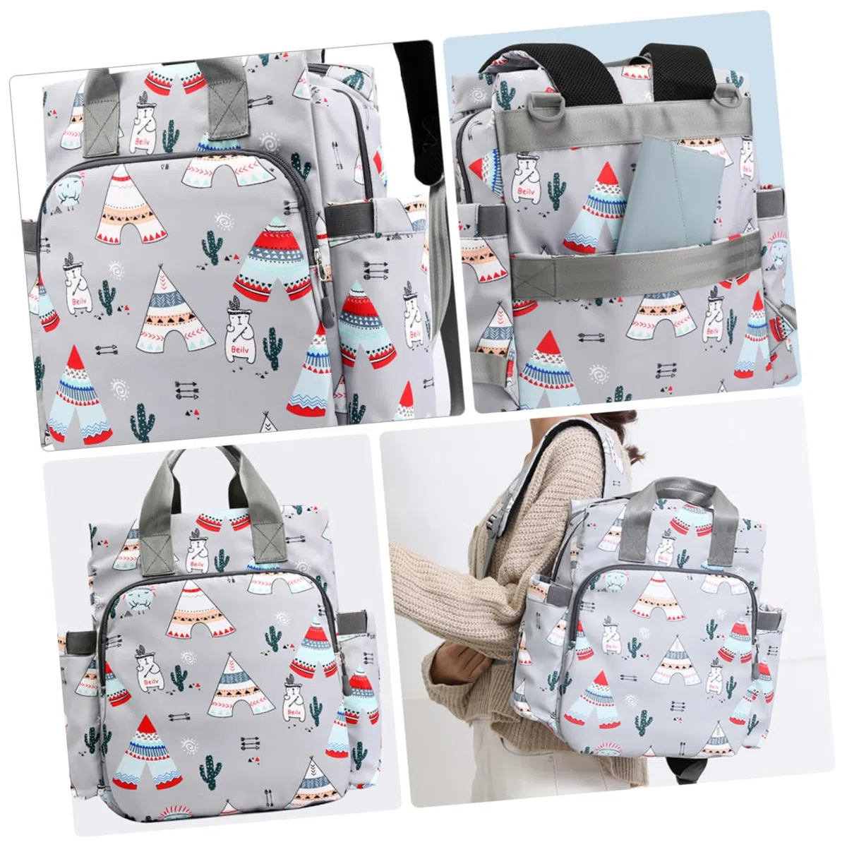Mumienschultertasche für Mütter Praktischer Organizer Dunkelgrau für Unterwegs mit Großem und Feuchtigkeitsbeständigem