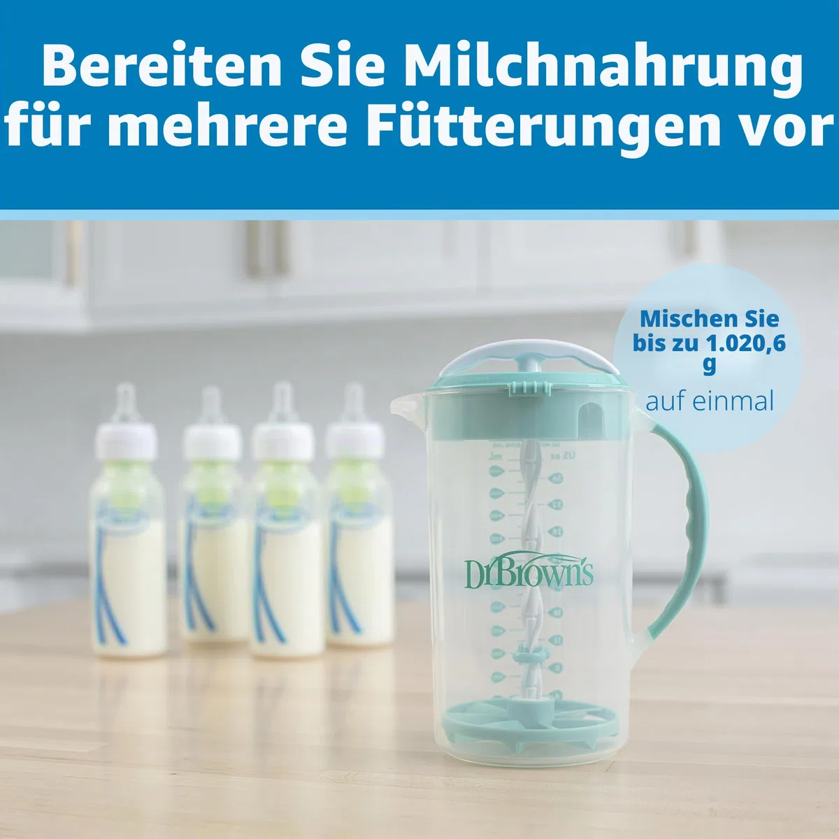 Dr. Brown's Baby Formula Rührkrug mit verstellbarem Stopper, verschließbarem Deckel, ohne Tropfauslauf, 907 ml, BPA-frei, schwarz