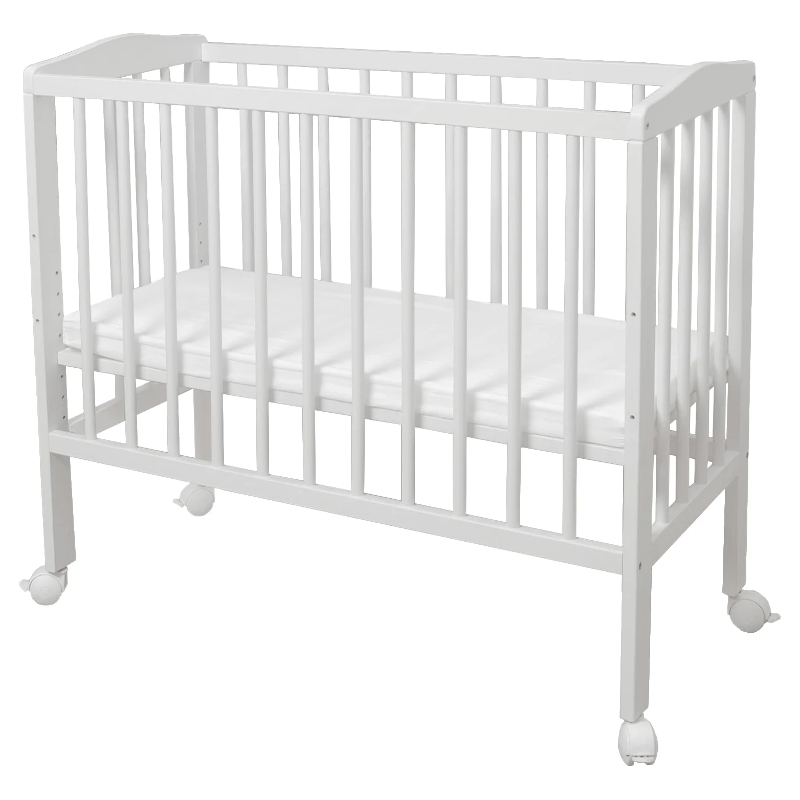 waldin Baby Beistellbett mit Matratze und Stoffen, Höhen-verstellbar, Große Liegefläche 90x55cm, Weiß Lackiert, Weiß/Punkt Grau