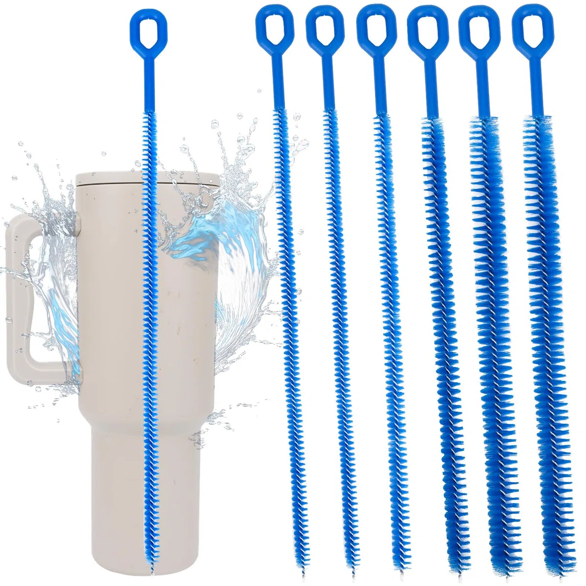 BOXOB Strohhalmbürsten für Stanley, extra lang, 4 Durchmesser, volle Borsten, Abdeckung, Strohhalm-Reinigungsbürsten, wiederverwendbar, Reinigungszubehör für Becher, Schnabeltasse, Flaschen, Tube, 6