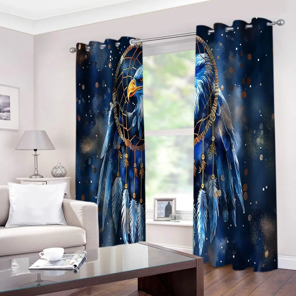 Generisch Blickdicht Vorhang Ösenschal Verdunkelungsvorhang 3D Fantasy-Stil Traumfänger Adler Gardinen Kinderzimmer Wohnzimmer Thermovorhang Polyester Vorhänge 183 x 117 cm 2Er Set