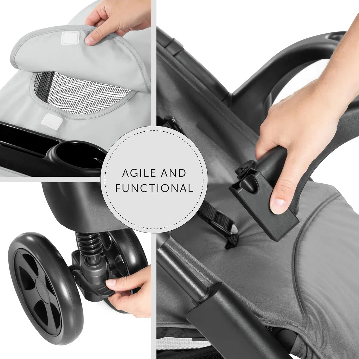 hauck Shopper Neo II, Grey - Kinderbuggy mit Liegeposition ab Geburt bis 22 kg, 2x Tablett mit Getränkehalter, Einhändig Klein Zusammenklappbar, Tasche im Verdeck, XL Korb