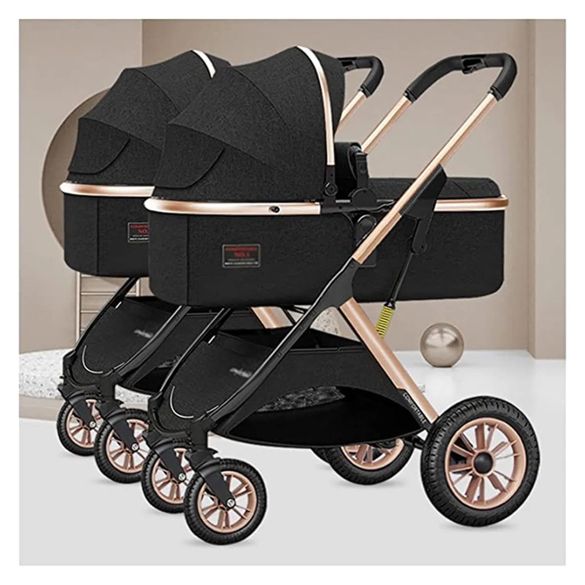 Zwillings-Kinderwagen, Doppel-Kinderwagen, Kleinkinder-Kinderwagen for Zwillinge nebeneinander, faltbarer Doppelsitz-Tandem-Kinderwagen mit hoher Landschaft, umkehrbarer, einfach faltbarer Kinderwagen