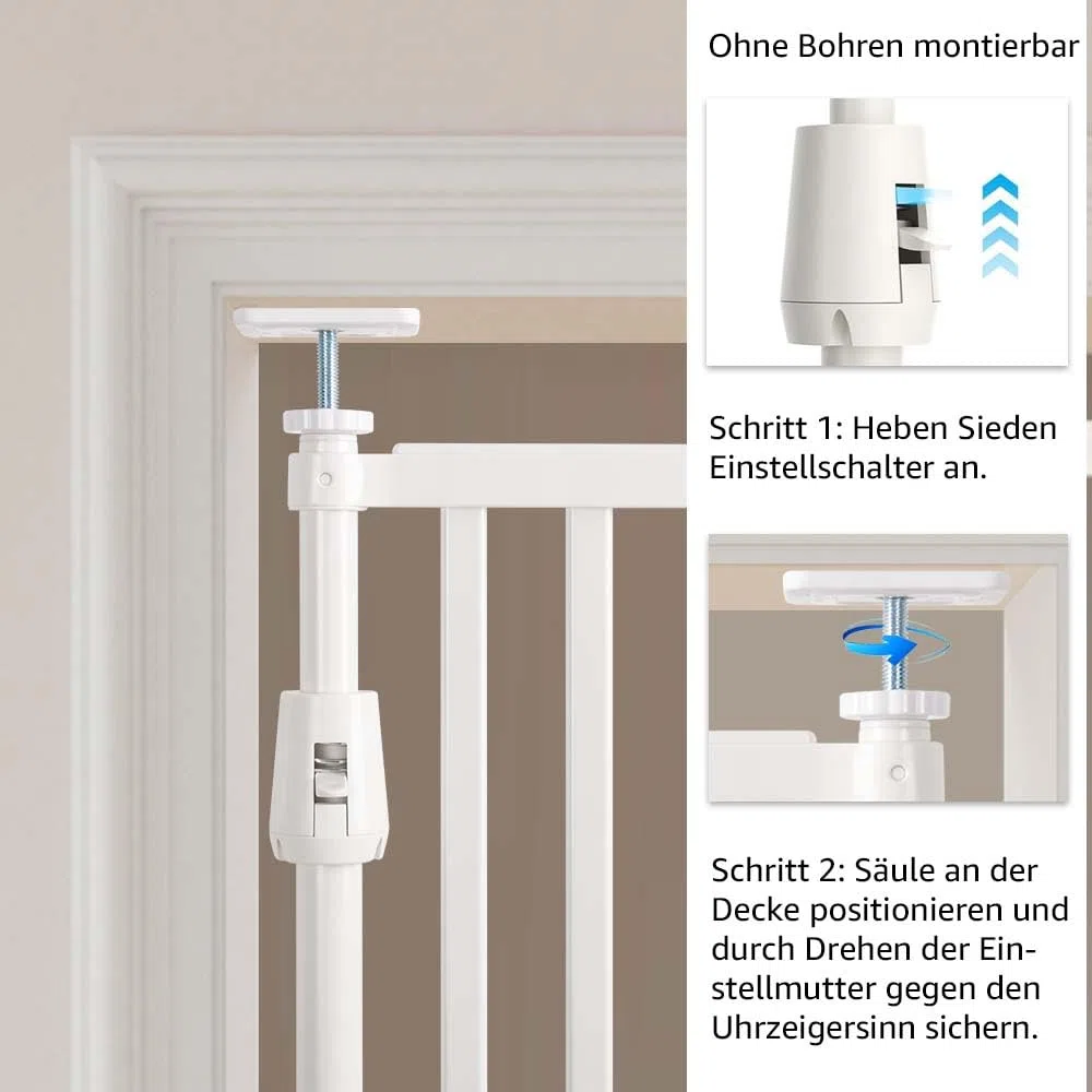 Unipaws Katzenschutzgitter 190 cm extra hoch, automatisch schließend, ohne Bohren, 53–86 cm Breite, Weiß