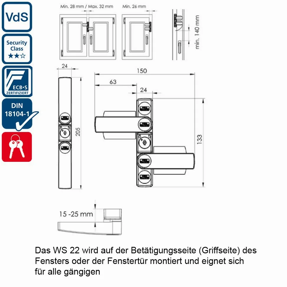 Burg Wächter Winsafe WS 22 BR SB Fenstersicherung, Braun, 205 x 150 x 46 (Packung mit 3)