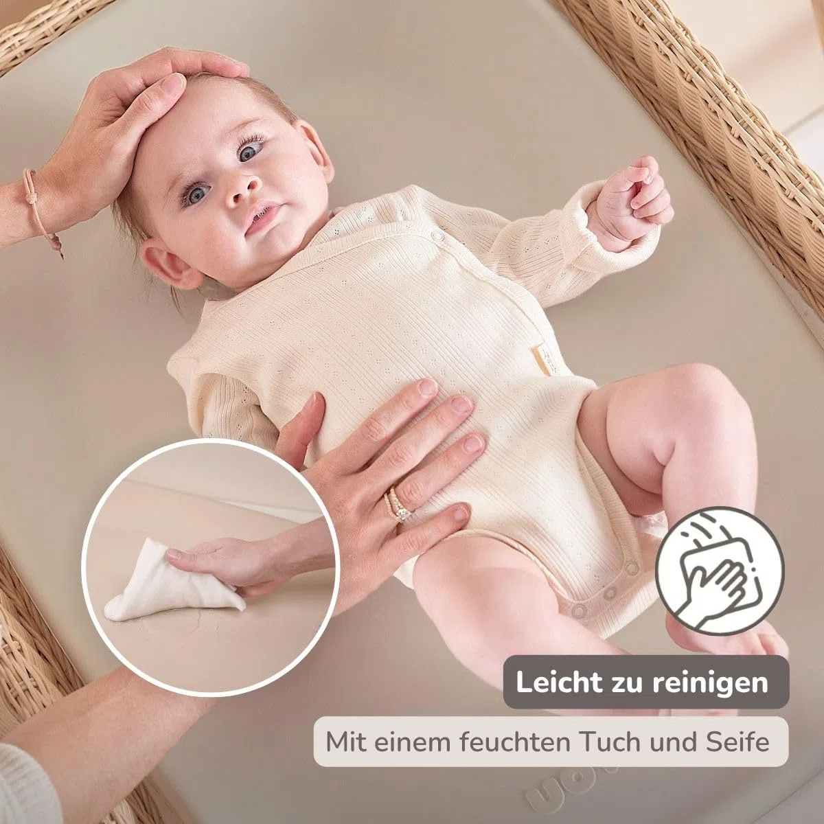 Nattou Wickelauflage - Wickelauflage Abwaschbar und wasserdicht auf PU-Schaum - Leicht und weich Baby Wickelunterlage - Wickelunterlage mit erhöhten Rändern - 50x70 cm - Tonfarben